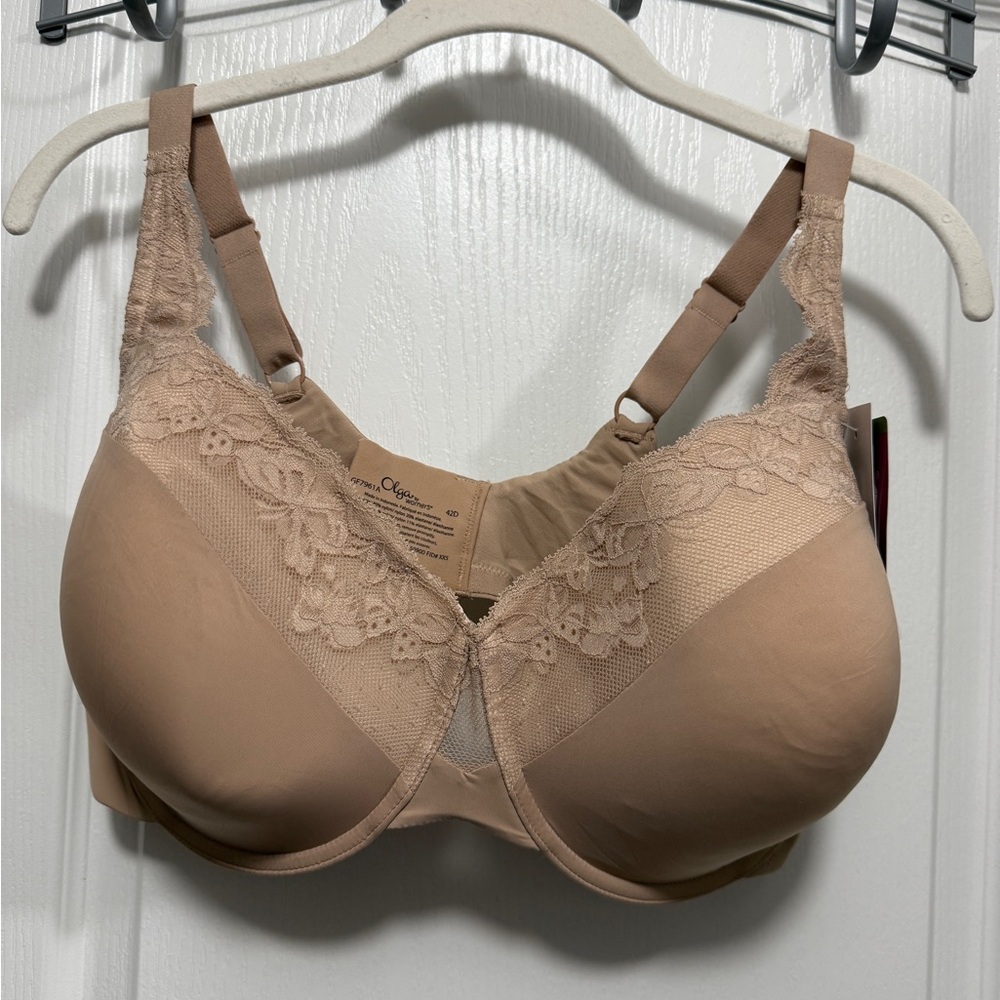 Olga Plus Size‎ Cloud 9 Underwire Contour Bra with Lace Toasted Almond nude 42D